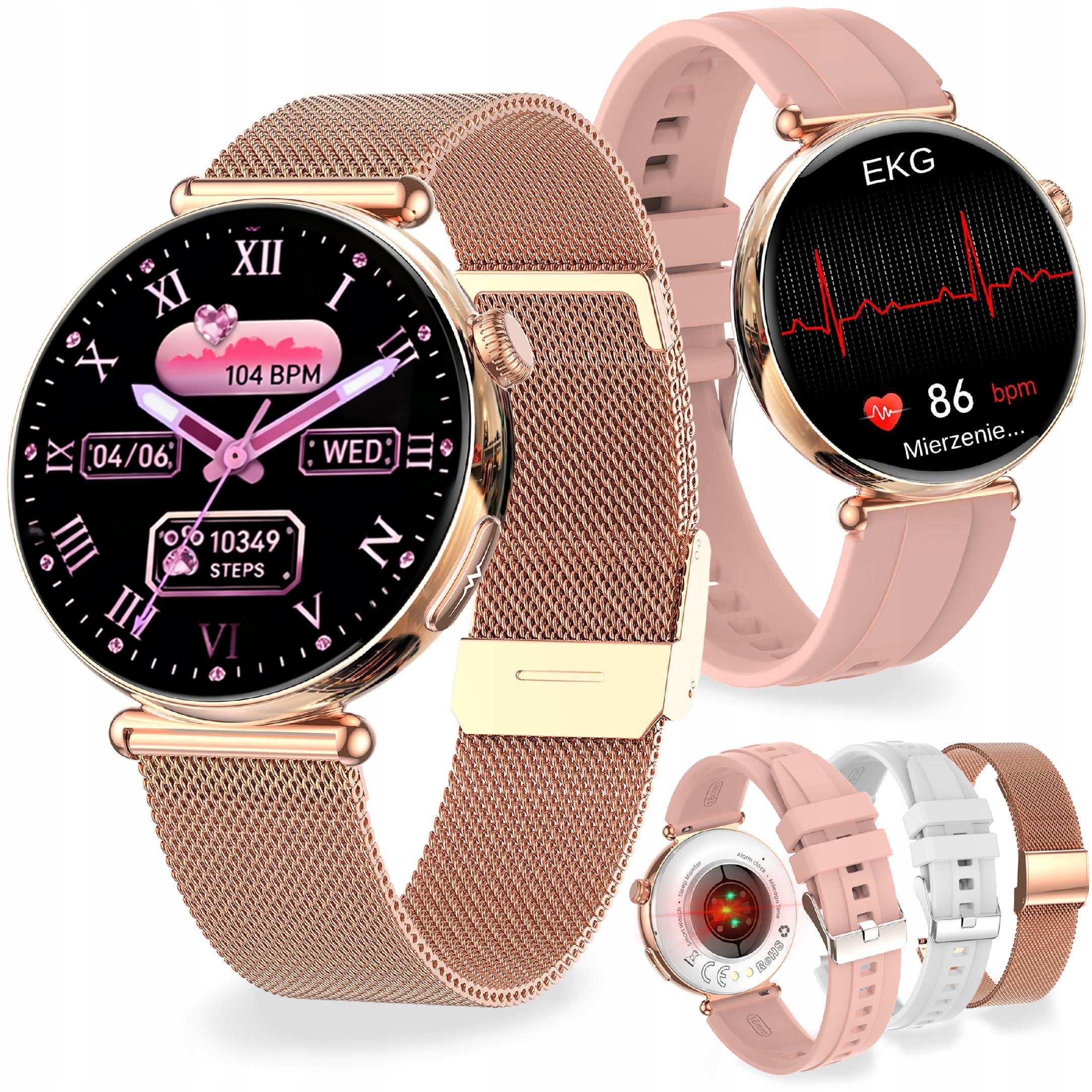 WOMEN'S SMARTWATCH CARDIOWATCH - EKG CALL PRESSURE IP68 AMOLED MENU PL