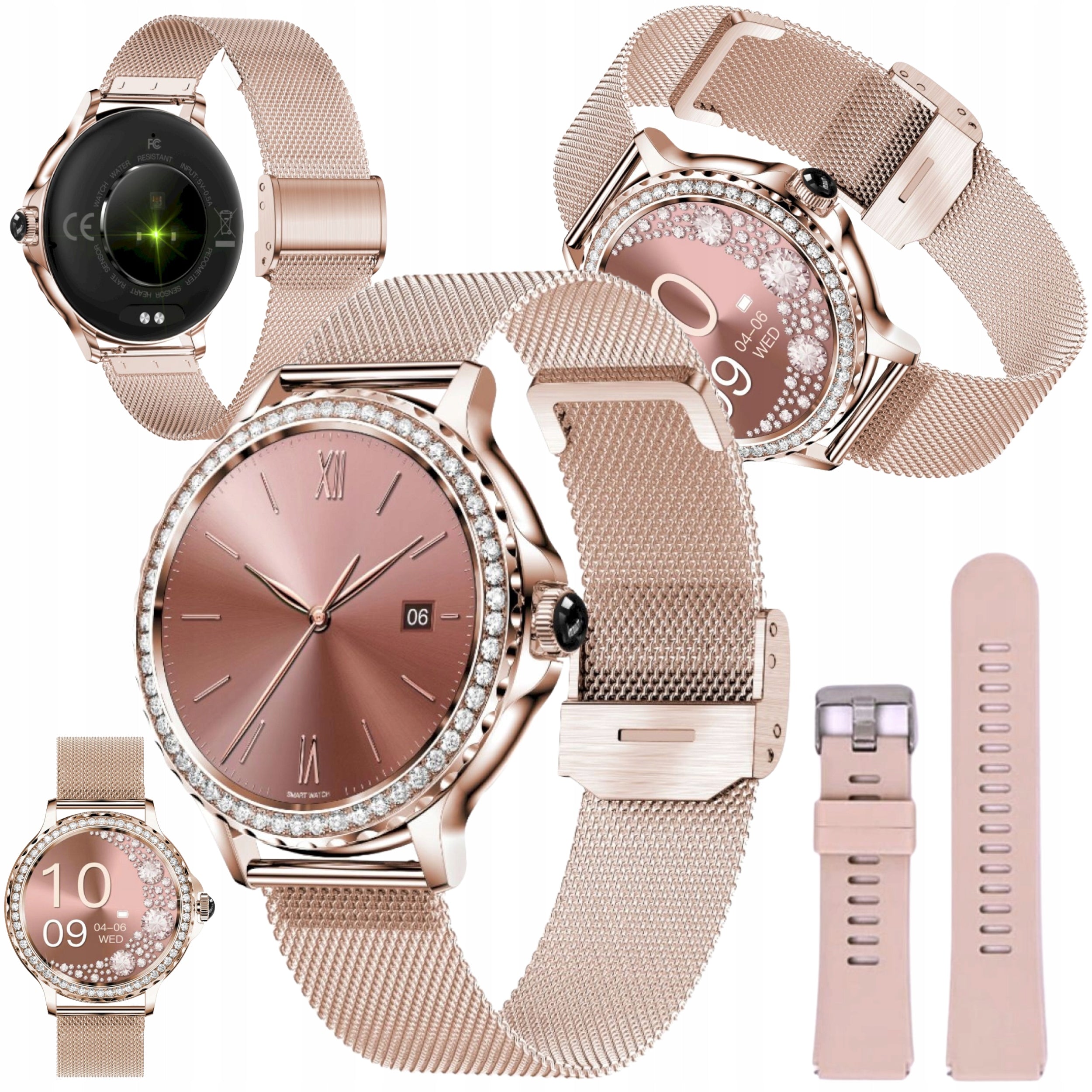 WOMEN'S SMARTWATCH DUBAJ L58 GOLD RHINESTONES TALK PRESSURE PULSE