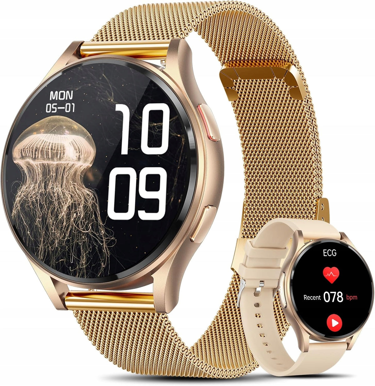 WOMEN'S SMARTWATCH GOLD GE30-F EKG BMI/HRV BT 5.3 1,43" AMOLED AOD