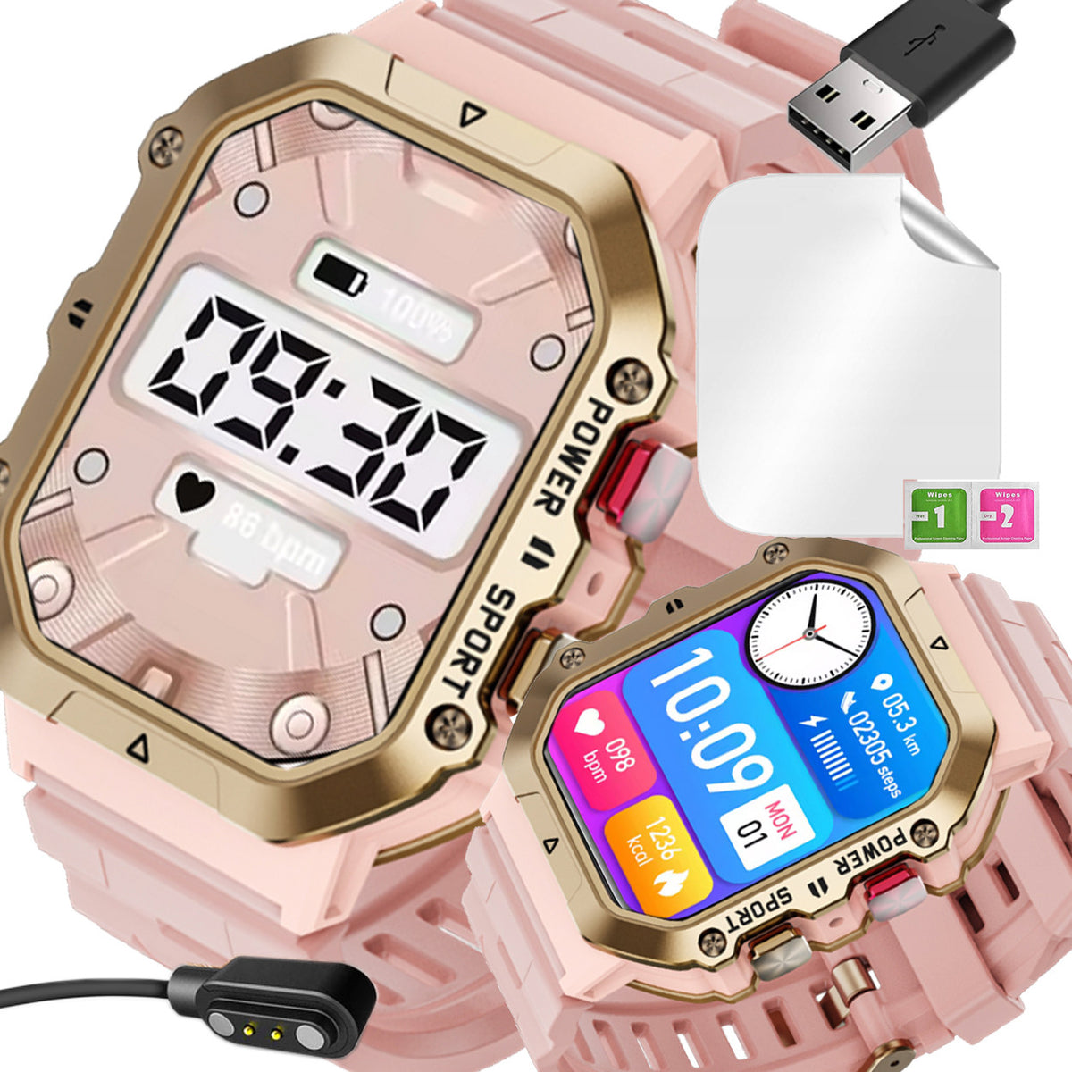WOMEN'S SMARTWATCH PINK SMS STEPS POLISH CONNECTION MENU