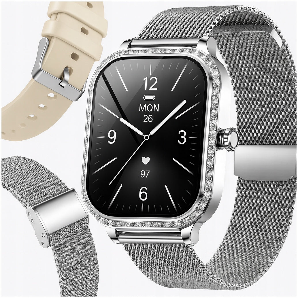 WOMEN'S SMARTWATCH SILVER CONVERSATIONS SPORT HEART RATE NOTIFICATION MENU POLISH