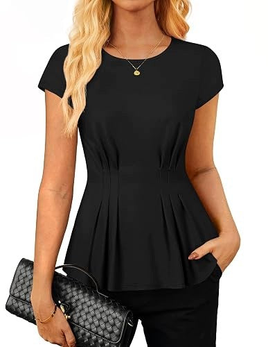 WOMEN'S SUMMER PEPLUM BLOUSE WITH SHORT SLEEVES ROUND NECKLINE FOR WORK Brand no brand