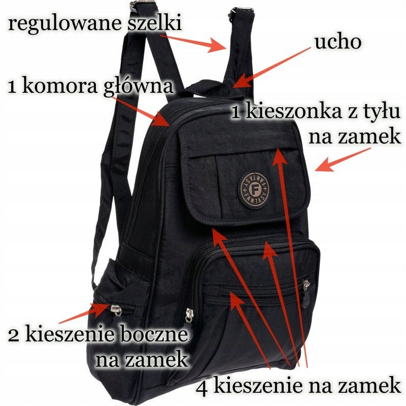 WOMEN'S TEXTILE BACKPACK LOTS OF COMPARTMENTS black Brand no brand