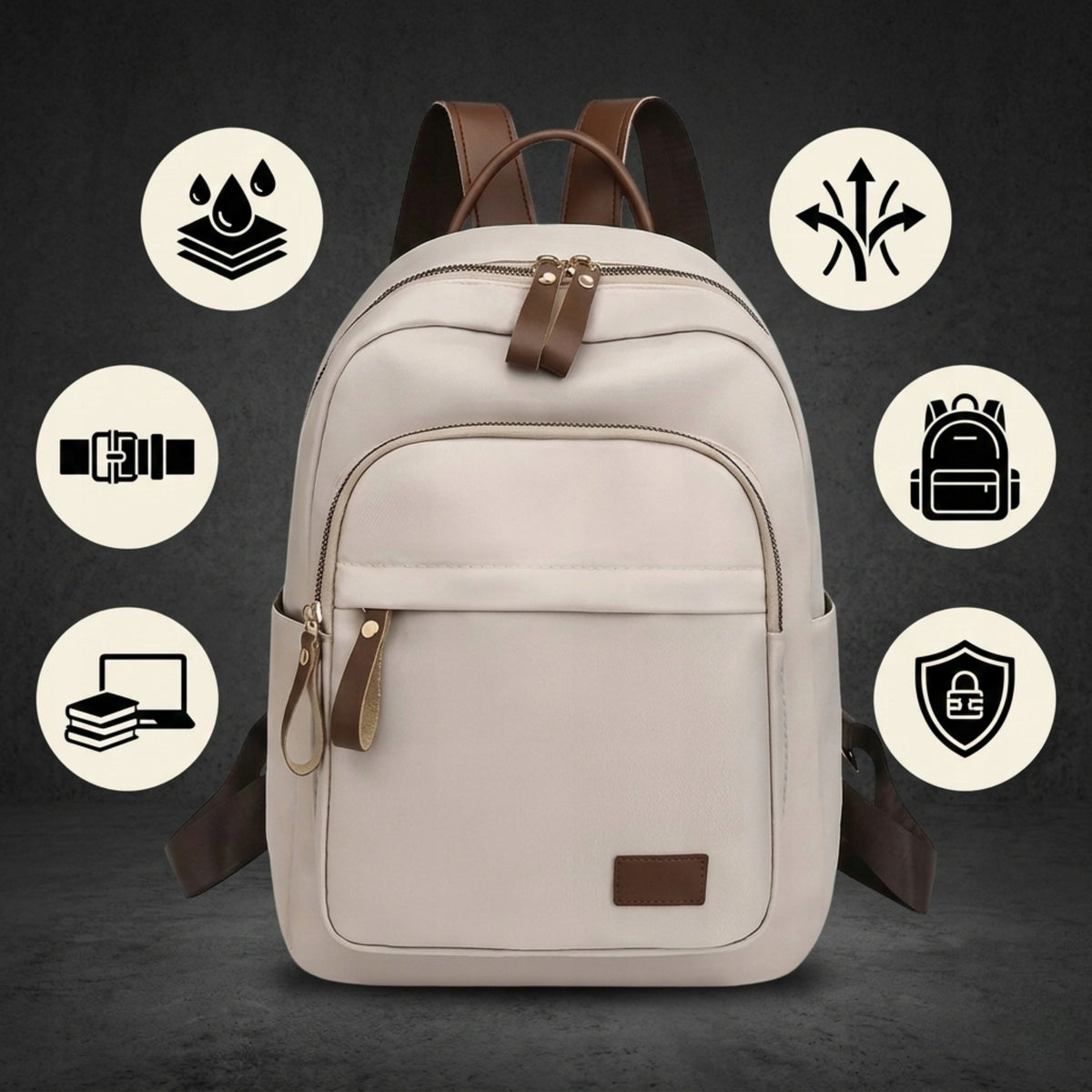 WOMEN'S URBAN BACKPACK ROOMY FOR WORK SCHOOL BEIGE STYLISH Brand Likado