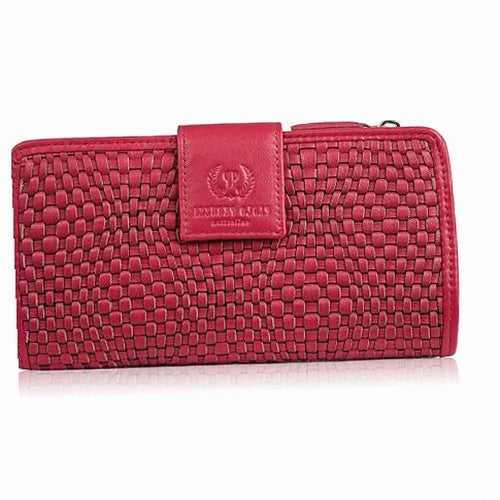 WOMEN'S WALLET LEATHER RASPBERRY BRAIDED LARGE FOR CARDS GIFT FOR WOMEN
