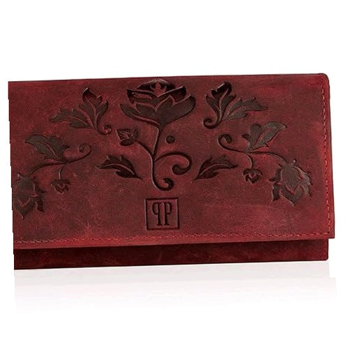 WOMEN'S WALLET LEATHER RED FLOWERS RFID FOR WOMEN GIFT WOMEN