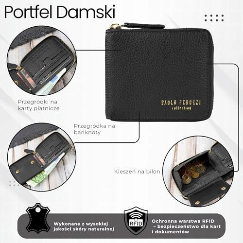 WOMEN'S WALLET LEATHER SMALL BLACK PROTECTION RFID ELEGANT GIFT Manufacturer code Producent niezależny
