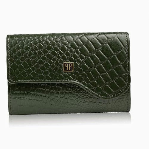 WOMEN'S WALLET LEATHER SMALL CROCO DARK GREEN RFID FOR WOMAN