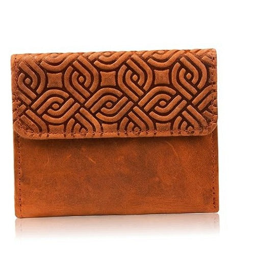 WOMEN'S WALLET LEATHER VINTAGE ORANGE PROTECTION RFID GEOMETRIC