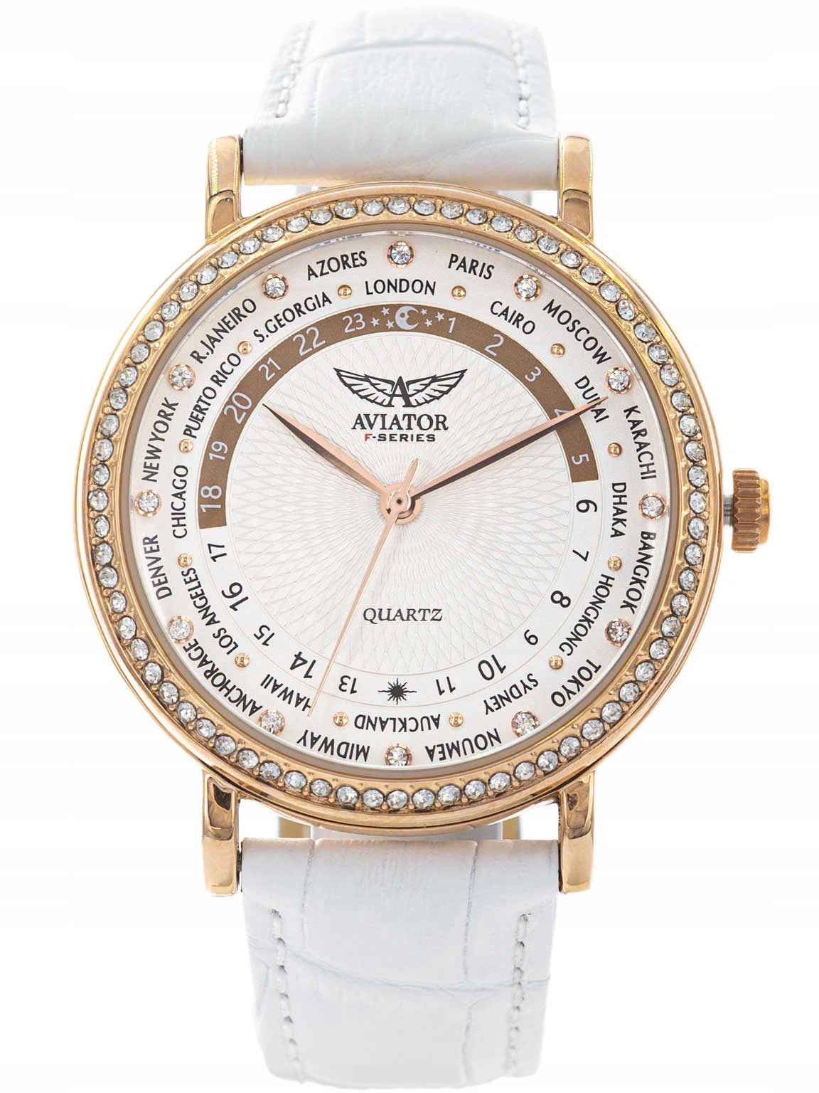 WOMEN'S WATCH AVIATOR AVAW9512 WHITE RHINESTONES Packaging status original