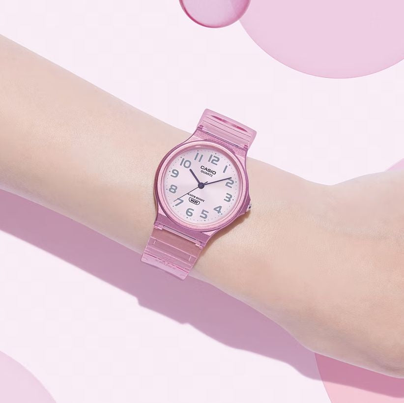 WOMEN'S WATCH CASIO MQ-24S-4B CLASSIC PINK TRANSPARENT STRAP 35mm Manufacturer code MQ-24S-4BEF