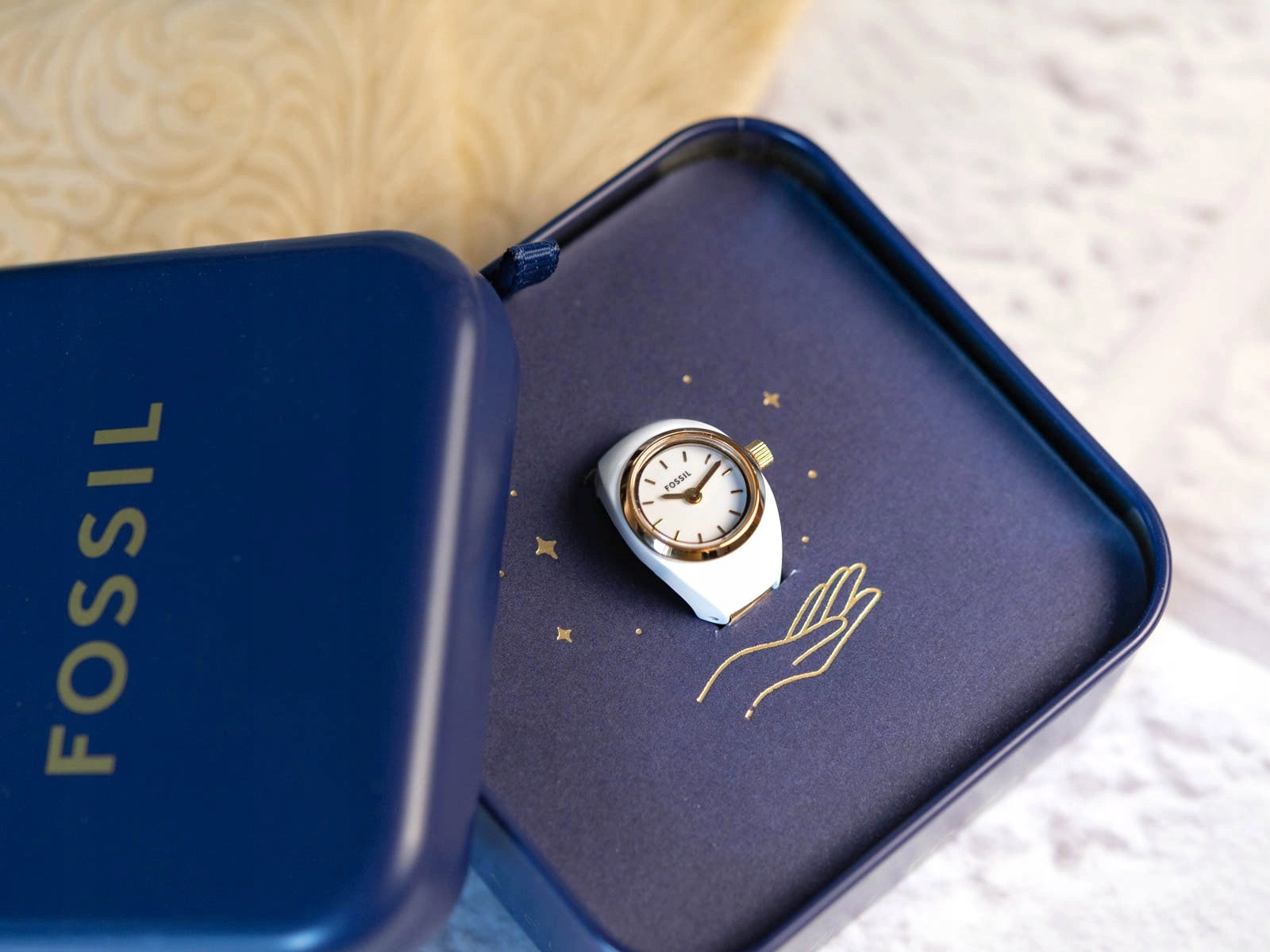 WOMEN'S WATCH FOSSIL ES5412 WATCH RING ELEGANT WHITE AND GOLD Brand Fossil