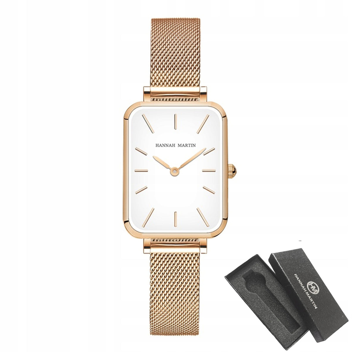 WOMEN'S WATCH HANNAH MARTIN ELEGANT ON BRACELET MESH ROSE GOLD WHITE