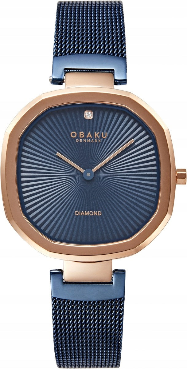 WOMEN'S WATCH Obaku Denmark Blue with Diamond MESH ULTRA THIN+ENGRAVING Brand Obaku Denmark