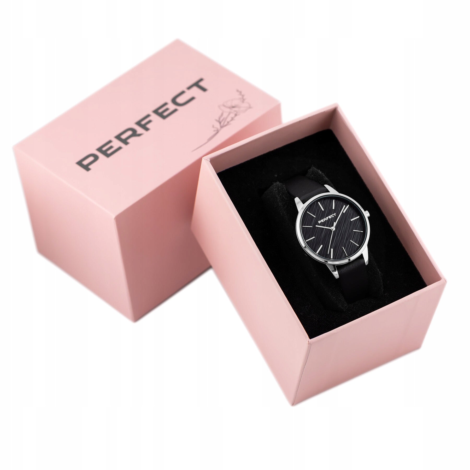 WOMEN'S WATCH PERFECT E374-03 BLACK QUARTZ LEATHER STRAP + BOX Manufacturer code 5903981725847