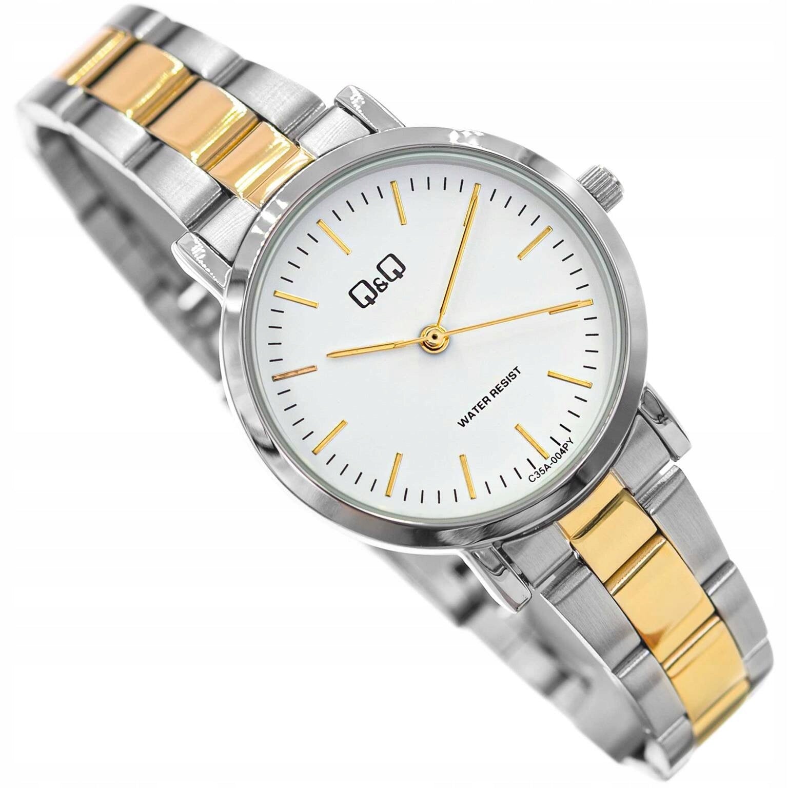 WOMEN'S WATCH QQ C35A-004PY SILVER AND GOLD ON A BRACELET, CLASSIC, FASHIONABLE