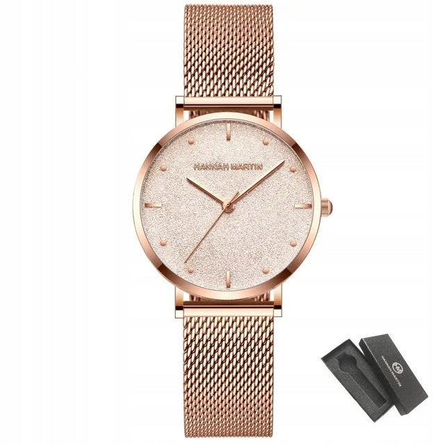 WOMEN'S WATCH ROSE GOLD ON BRACELET MESH HANNAH MARTIN ELEGANT BEAUTIFUL