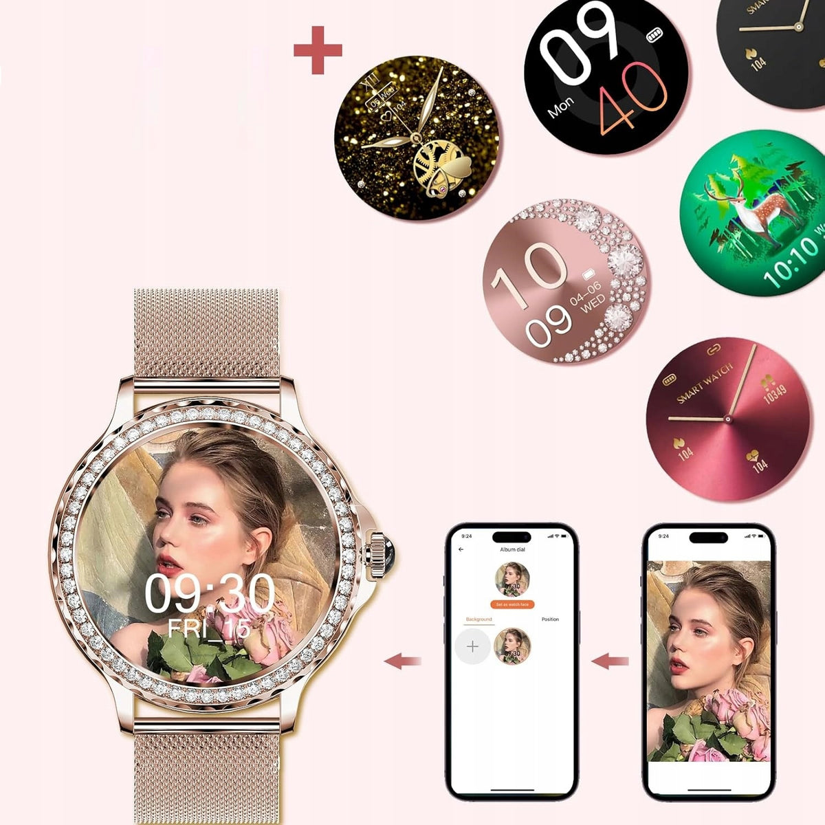 WOMEN'S WATCH SMARTWATCH SHINE CALLS POLISH MENU- FITNESS TWO STRIPES Brand no brand
