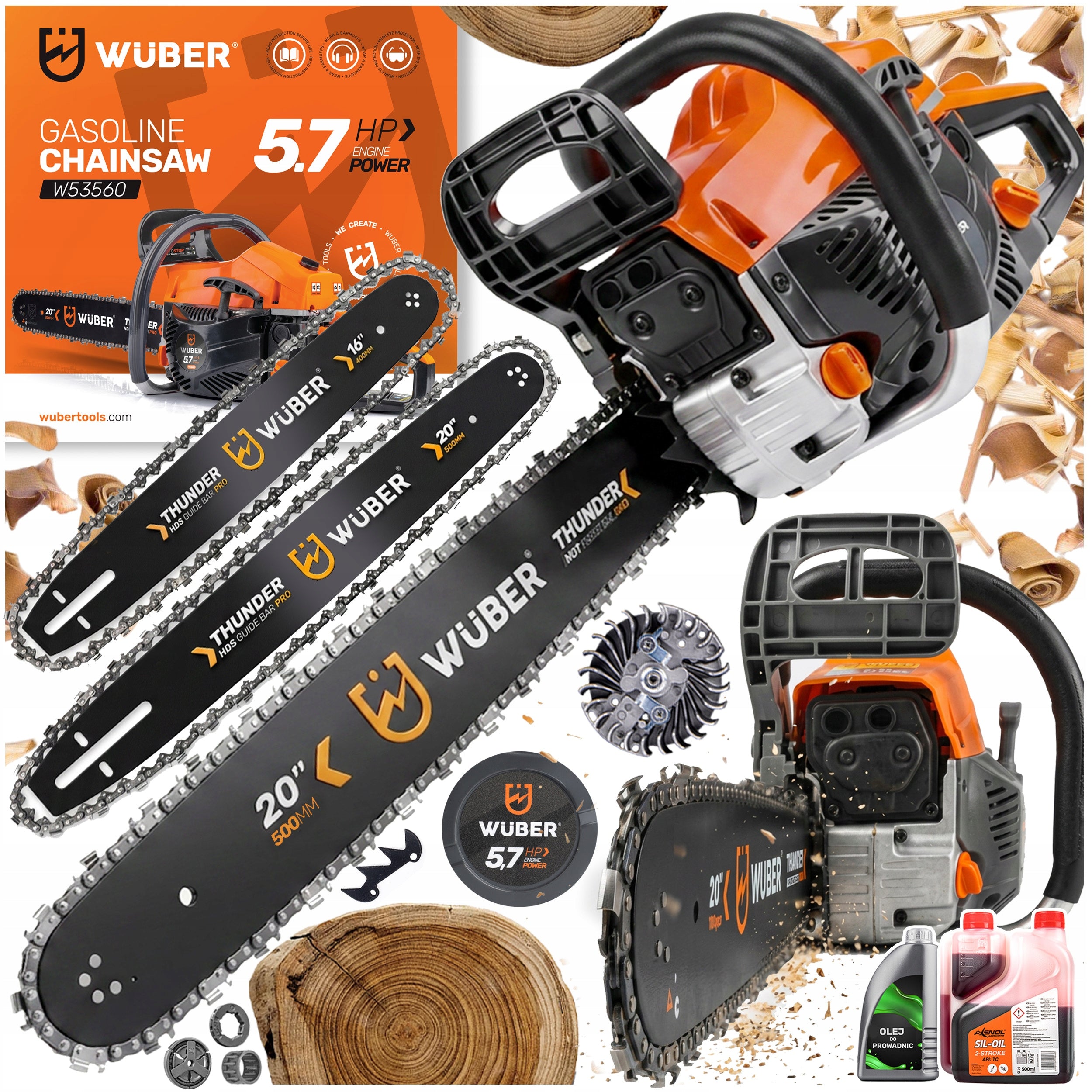 WOOD CHAINSAW 5,7KM +2 LEADS + OIL +2x CHAIN.