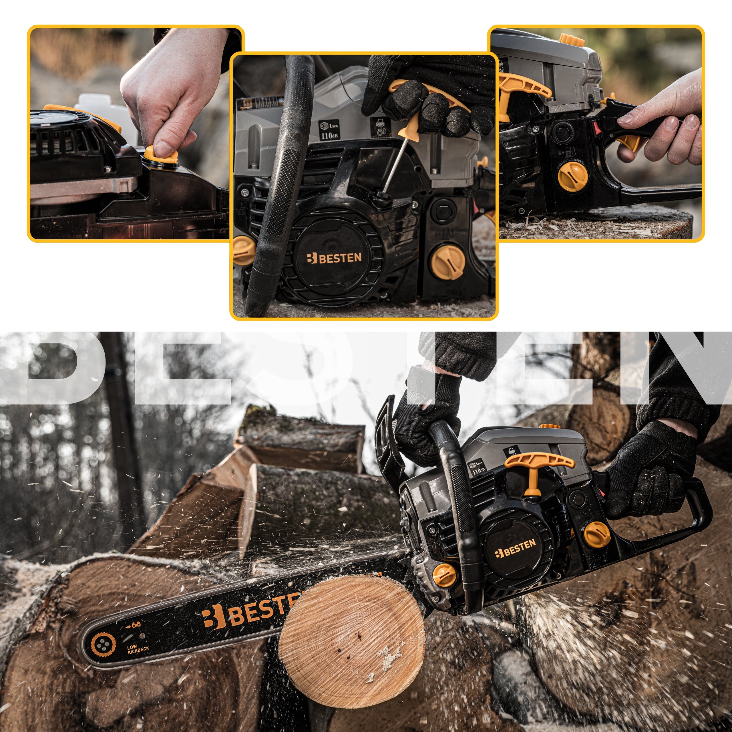 WOOD CHAINSAW 58CC 2xCHAIN 2xCHAIN OIL Chain manufacturer BESTEN