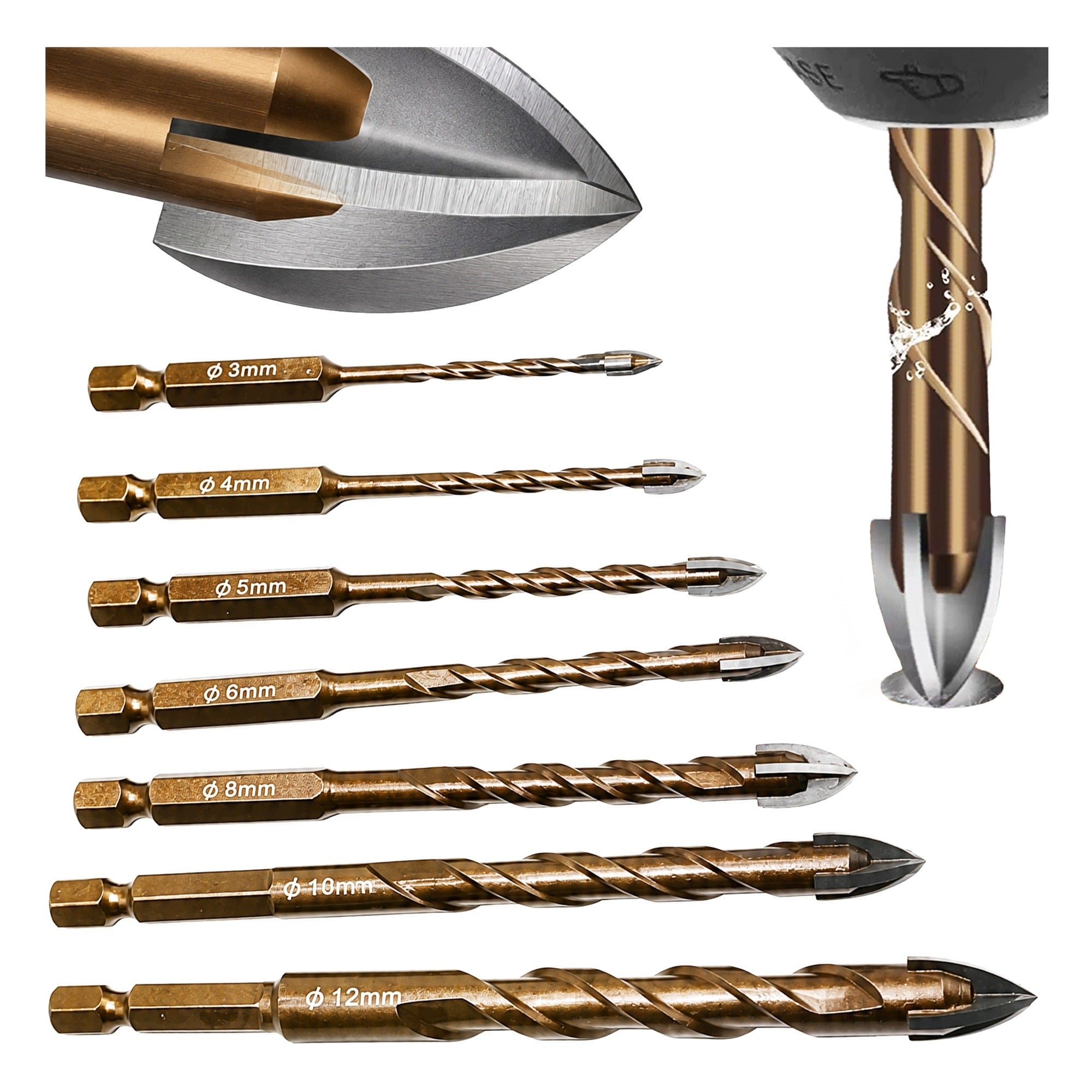 WOOD CONCRETE METAL DRILL BITS HEX CARBIDE DRILL BIT SET 3-12MM 7 PCS Packaging status original