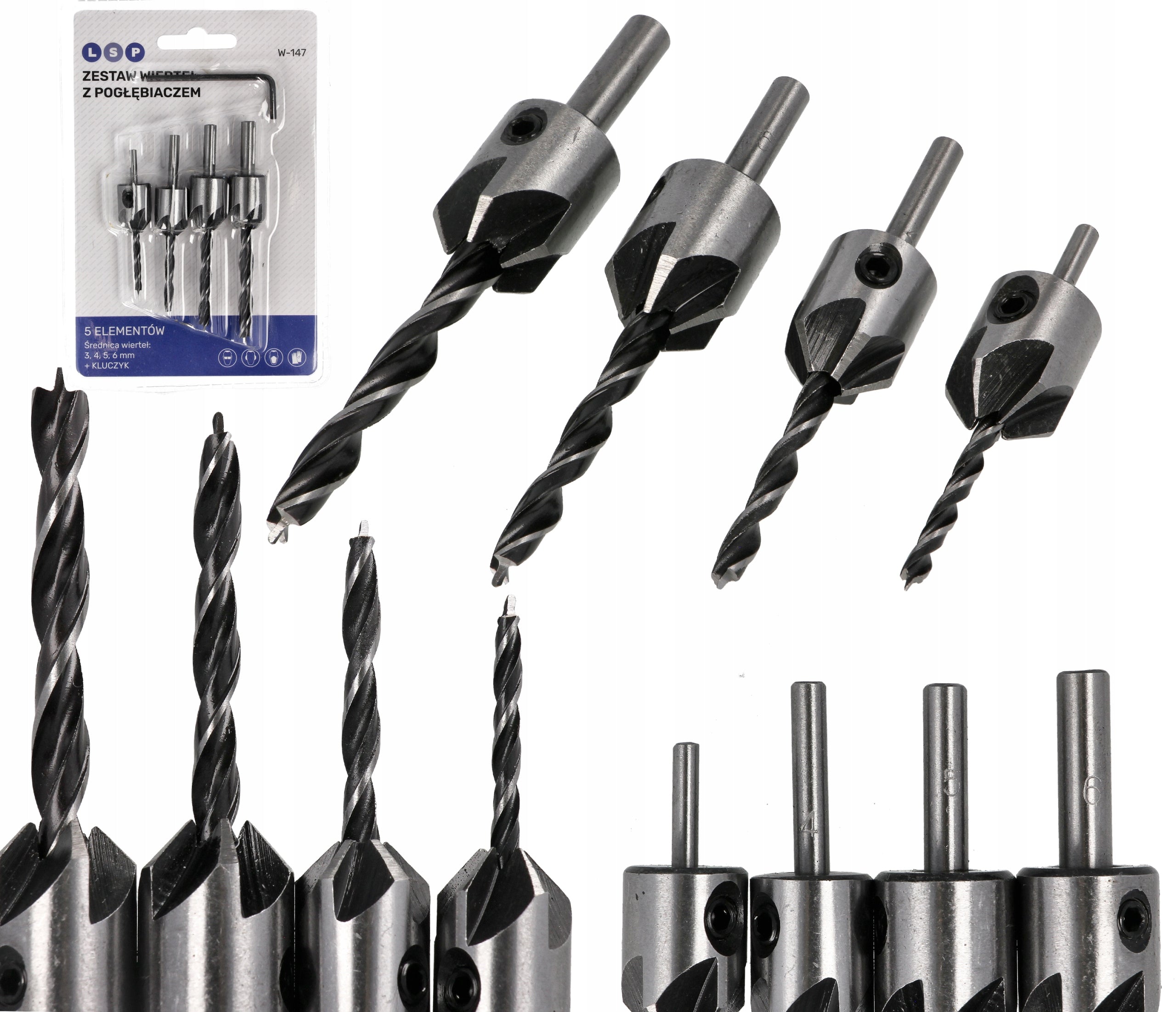 WOOD DRILL WITH DREDGE DRILL BIT SET WITH CHAMFERER