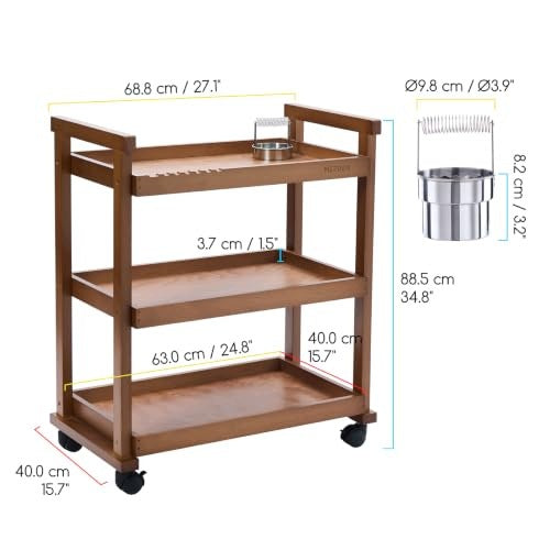 WOODEN ART TROLLEY 3 SHELVES STUDIO ORGANIZER FOR ARTISTS 89CM Manufacturer code Bez marki