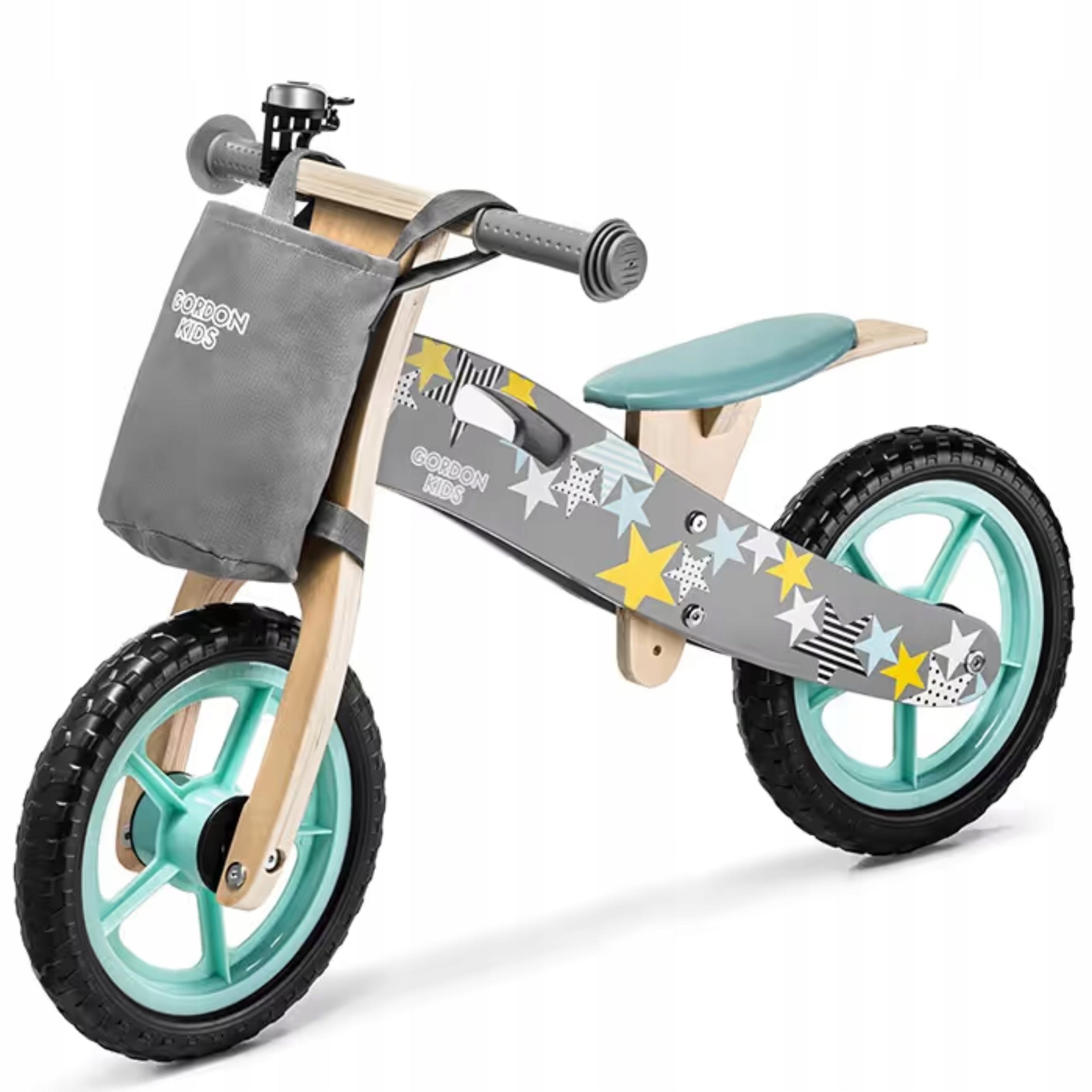 WOODEN BALANCE BIKE 12" BOY GREY EVA WHEELS + BAG + BELL Packaging status original