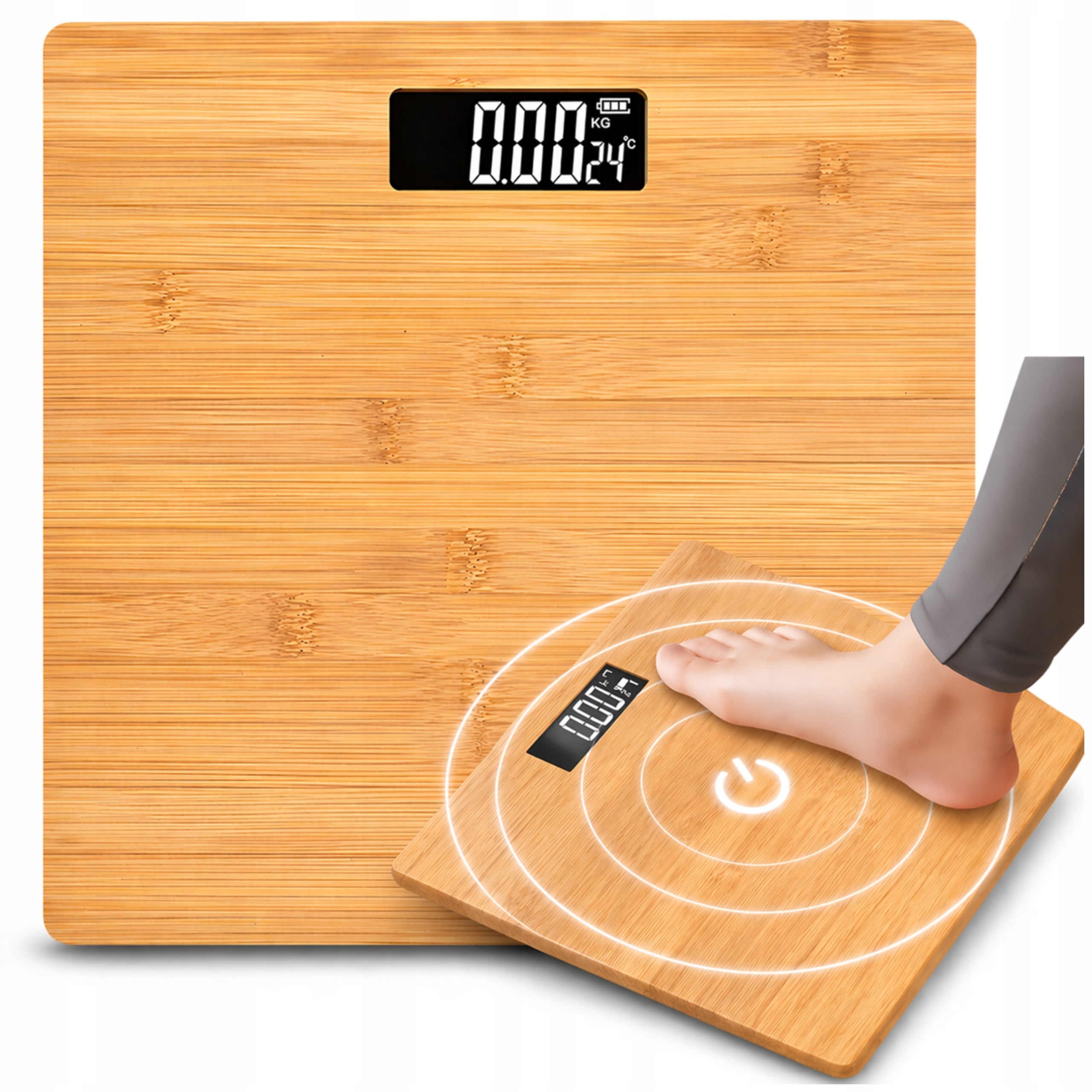 WOODEN BATHROOM SCALE Bamboo LCD THERMOMETER Electronic 175KG