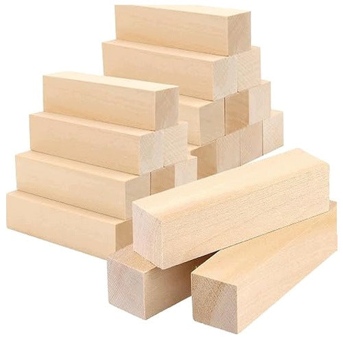 WOODEN CARVING BLOCKS SET OF 24 PIECES 10X2 5 CM NATURAL