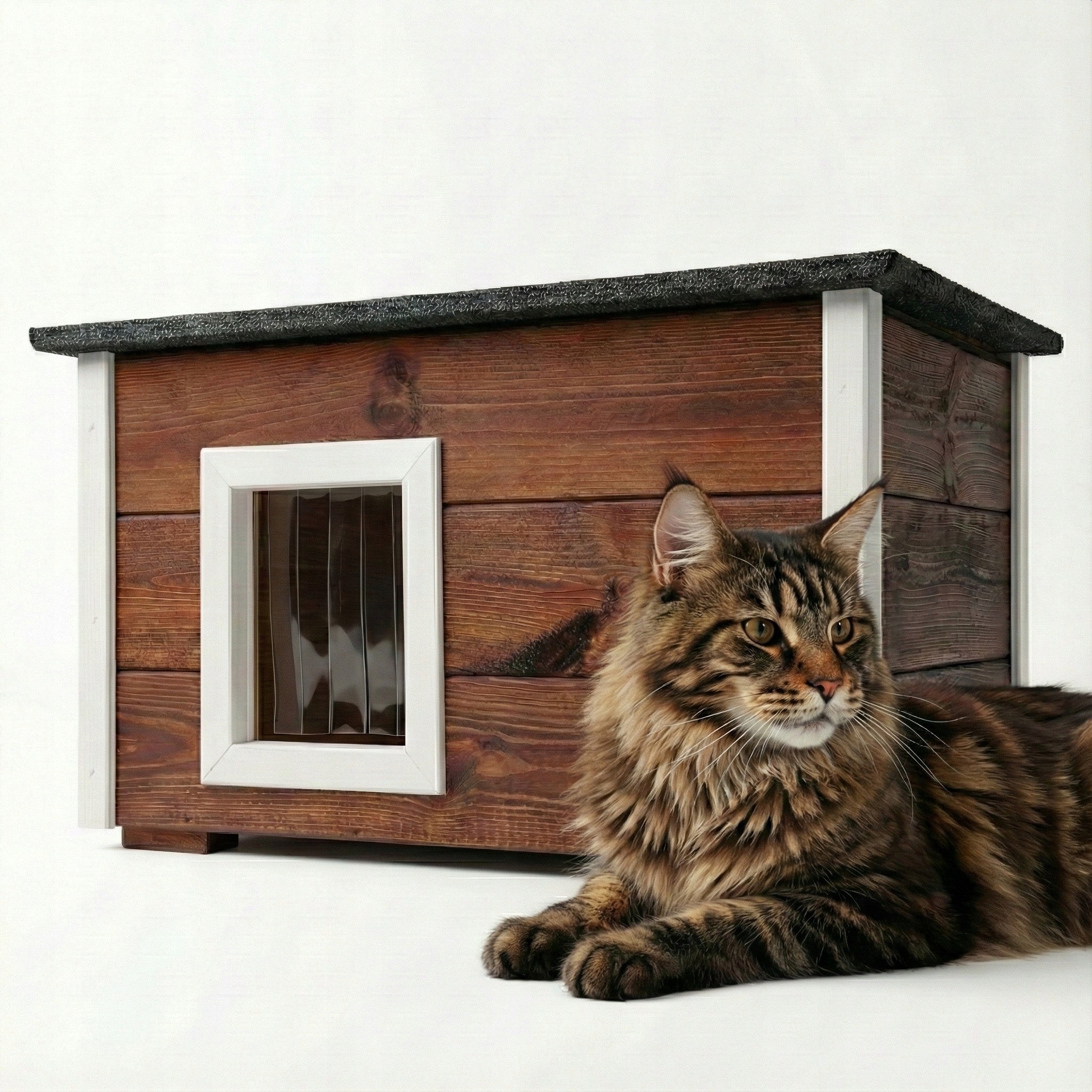 WOODEN CAT KENNEL WHOLE INSULATED WINTER COTTAGE XXL OPENING ROOF Brand Pethouse