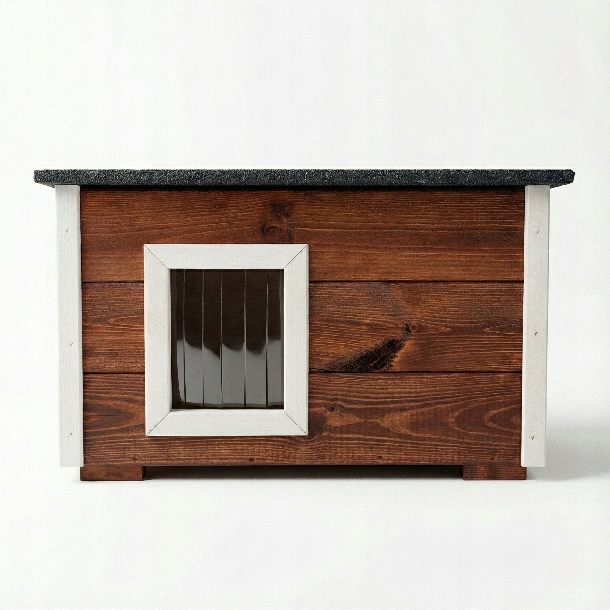 WOODEN CAT KENNEL WHOLE INSULATED WINTER COTTAGE XXL OPENING ROOF Length 48 cm