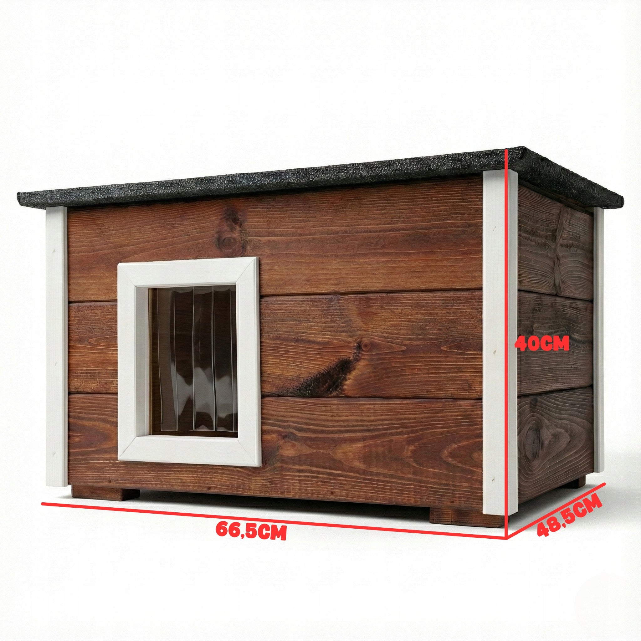 WOODEN CAT KENNEL WHOLE INSULATED WINTER COTTAGE XXL OPENING ROOF Trade name BUDKA LUNA - CIEMNY DĄB + BIAŁY