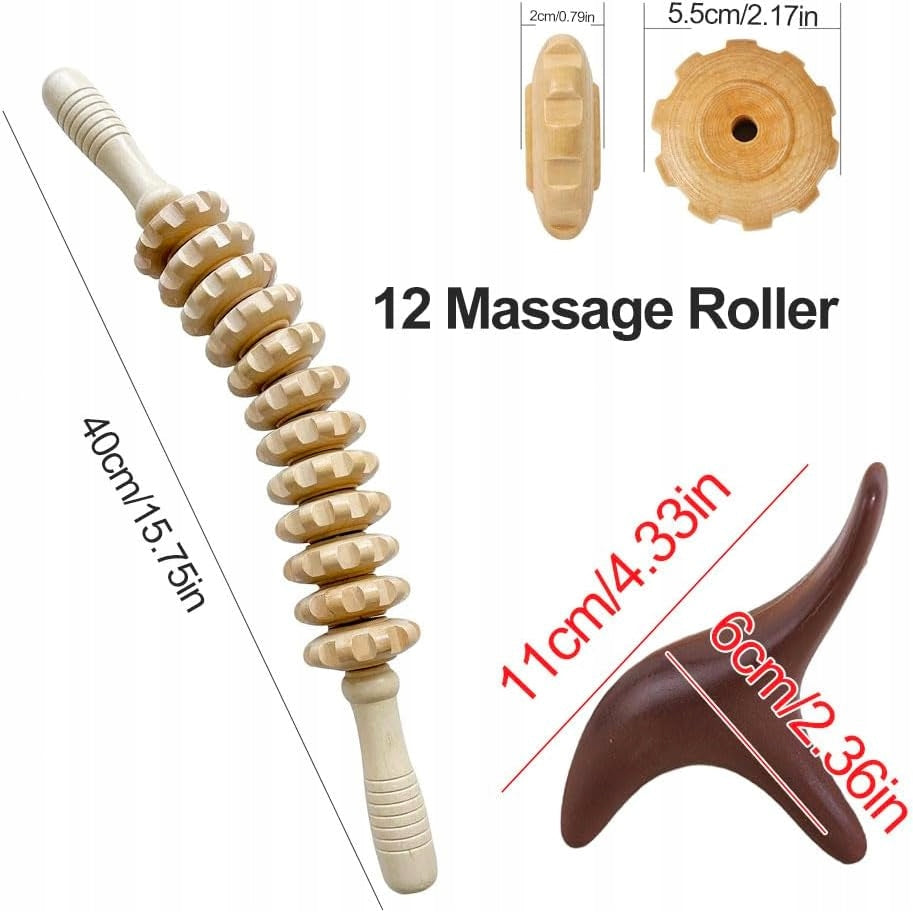 WOODEN FASCIA MASSAGE ROLLER LYMPHATIC BODY DRAINAGE