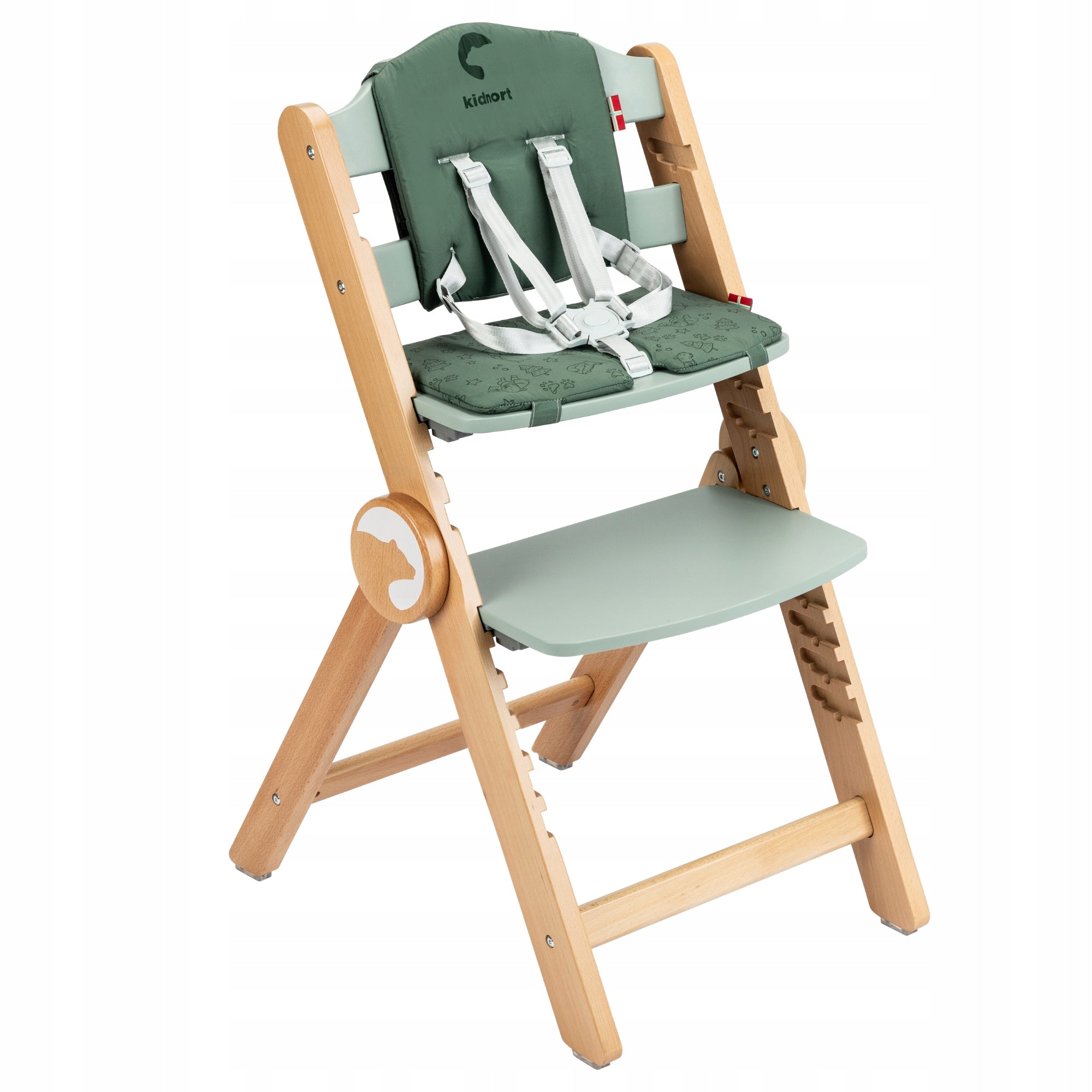 WOODEN FEEDING CHAIR 3in1 DRÖMMER UNIQUE GREEN WITH TRAY BELTS Manufacturer code DK-011457