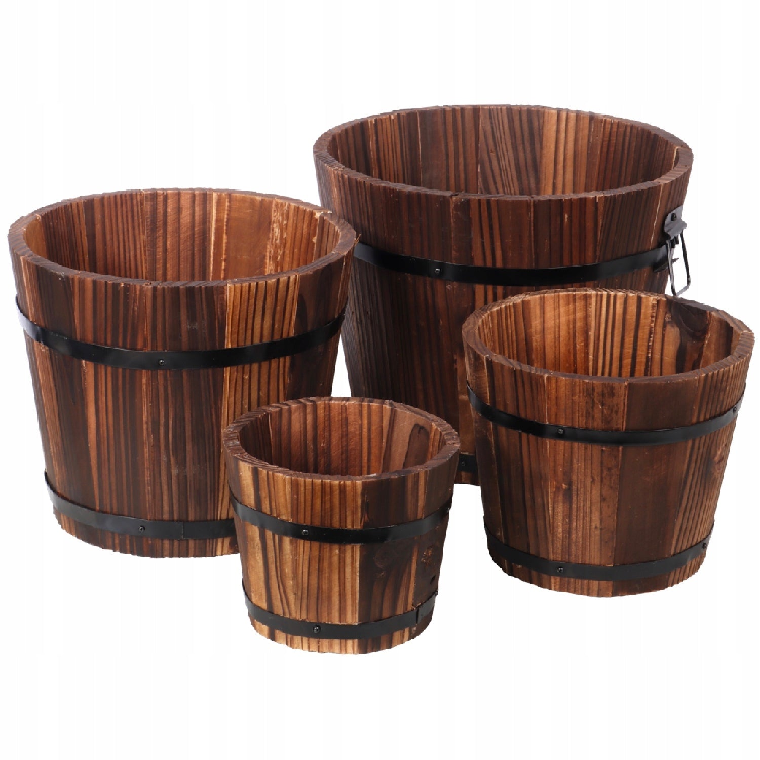 WOODEN FLOWER POT, metal rims, Goliat flower pot Brand Goliat