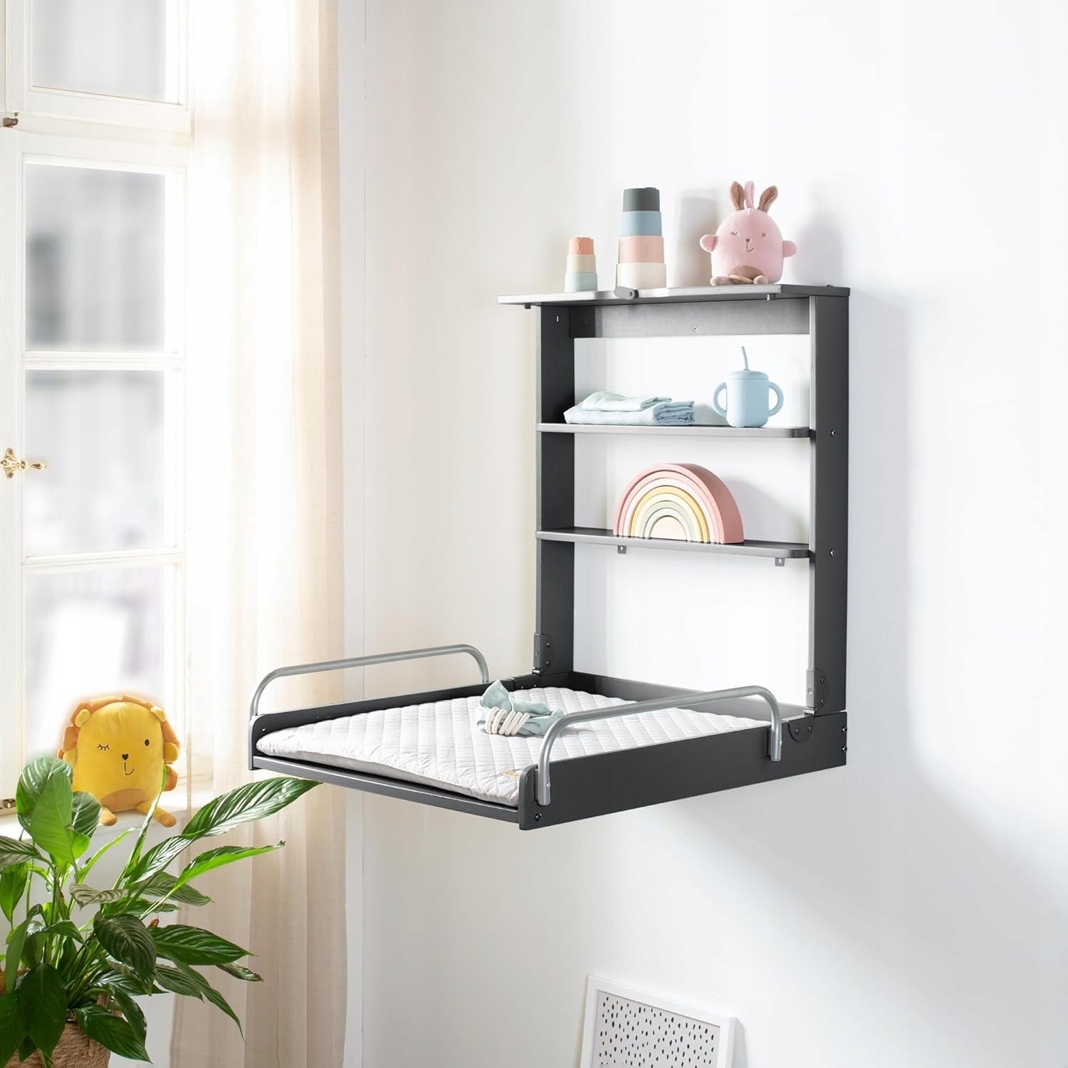 WOODEN FOLDING WALL CHANGING TABLE DURABLE STABLE MODERN GREY Manufacturer code PRZEWIJAK ŚCIENNY DREWNIANY SKŁADANY MOCNY