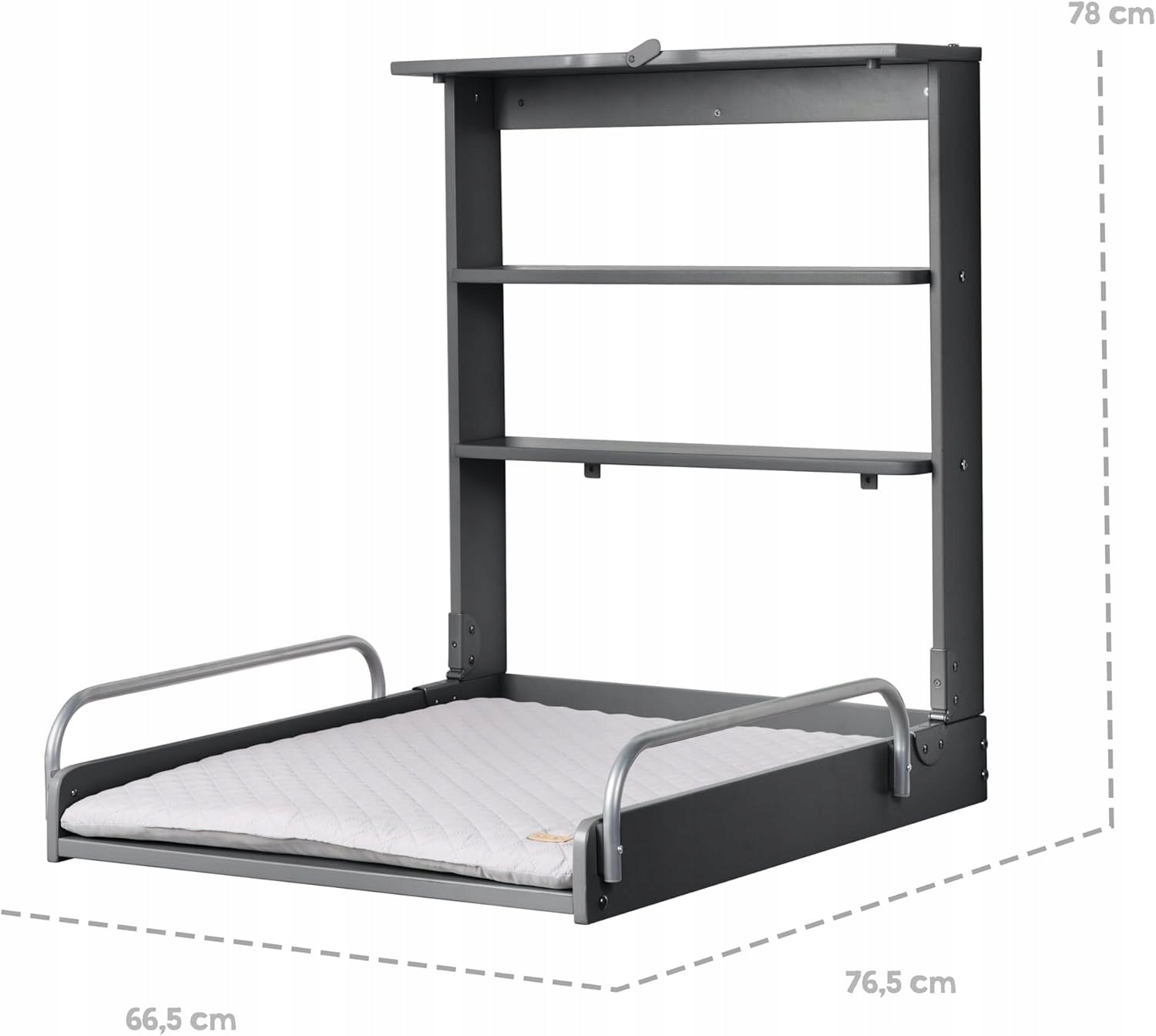 WOODEN FOLDING WALL CHANGING TABLE DURABLE STABLE MODERN GREY Packaging status original