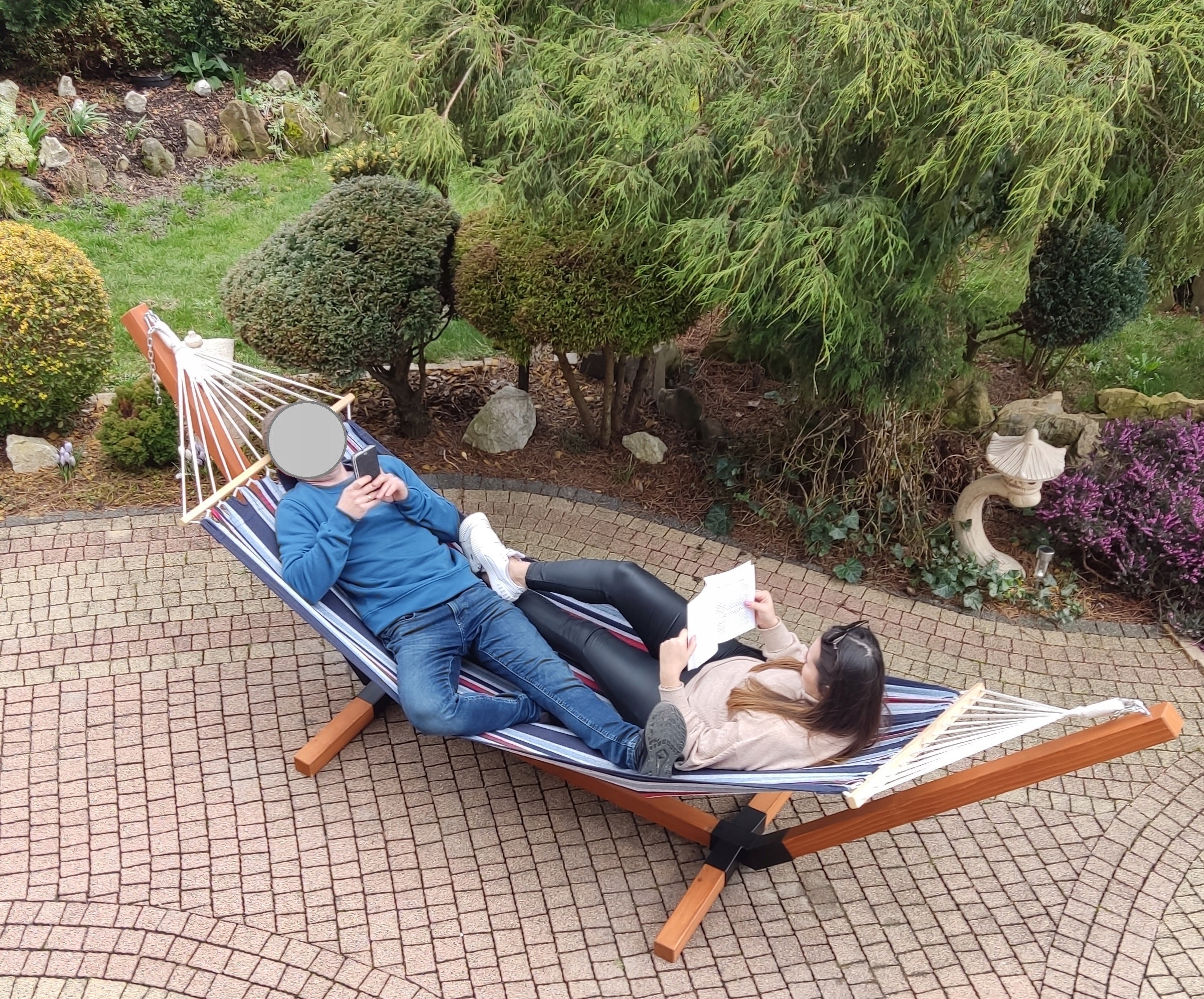 WOODEN FRAME + HAMMOCK 2 persons 300 KG GARDEN Total length 320 cm
