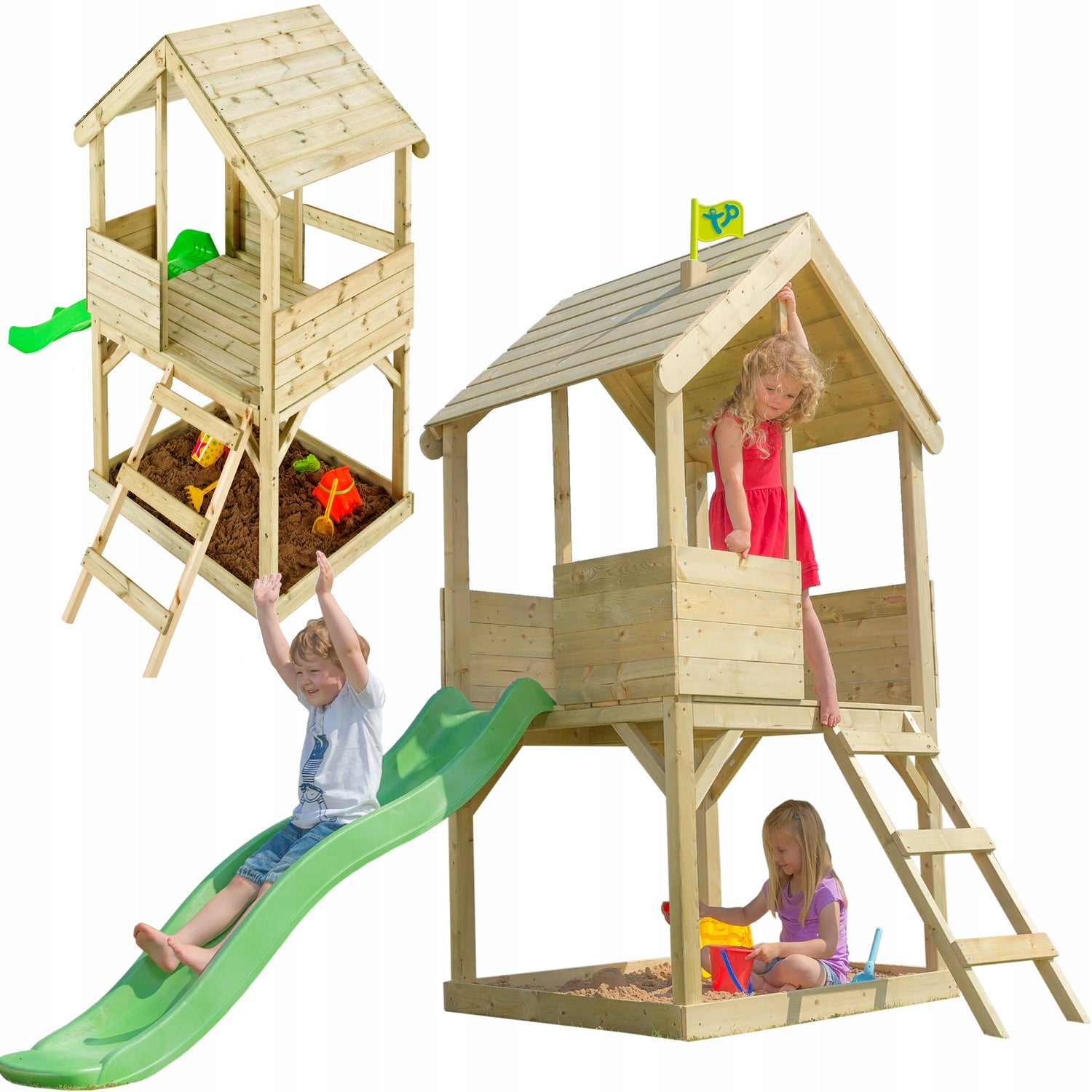 WOODEN GARDEN HOUSE ON STILTS SLIDE Sandbox TOWER SQUARE TOYS