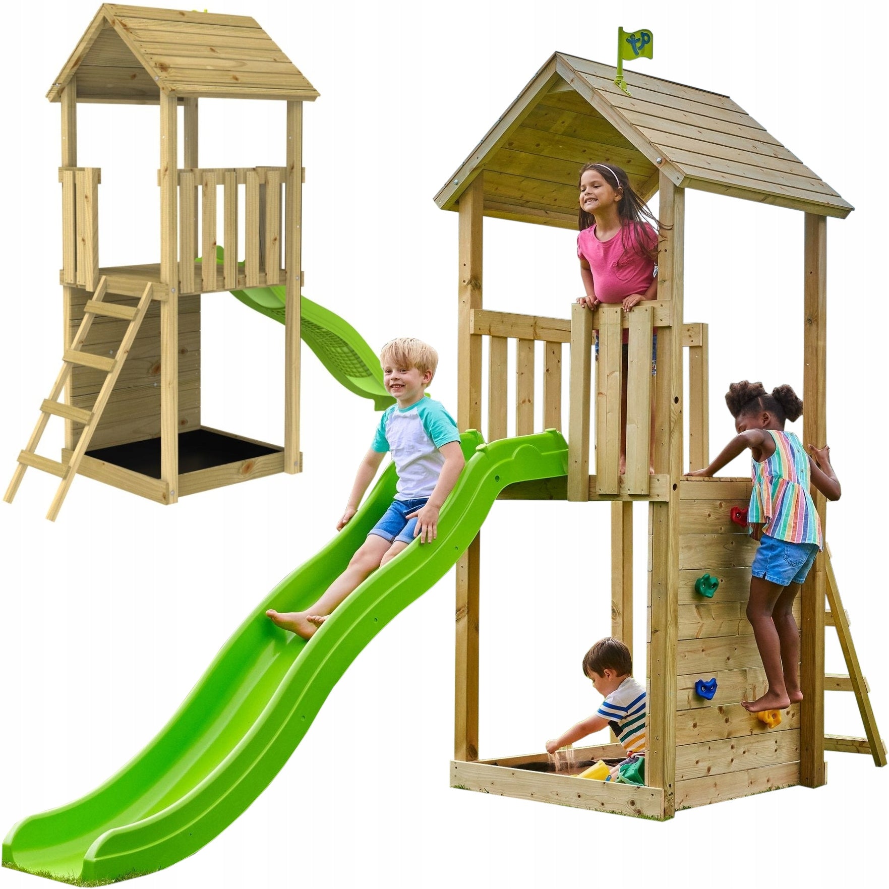 WOODEN GARDEN HOUSE for children SLIDE Sandbox SQUARE TOYS 4in1