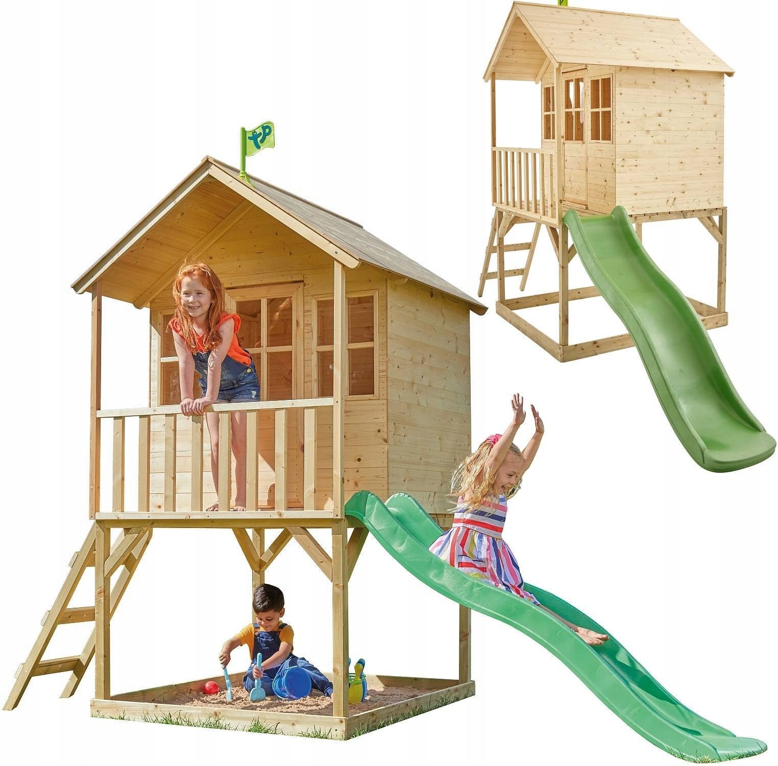 WOODEN GARDEN HOUSE on Palach SLIDE SANDBOX LARGE SQUARE TOYS