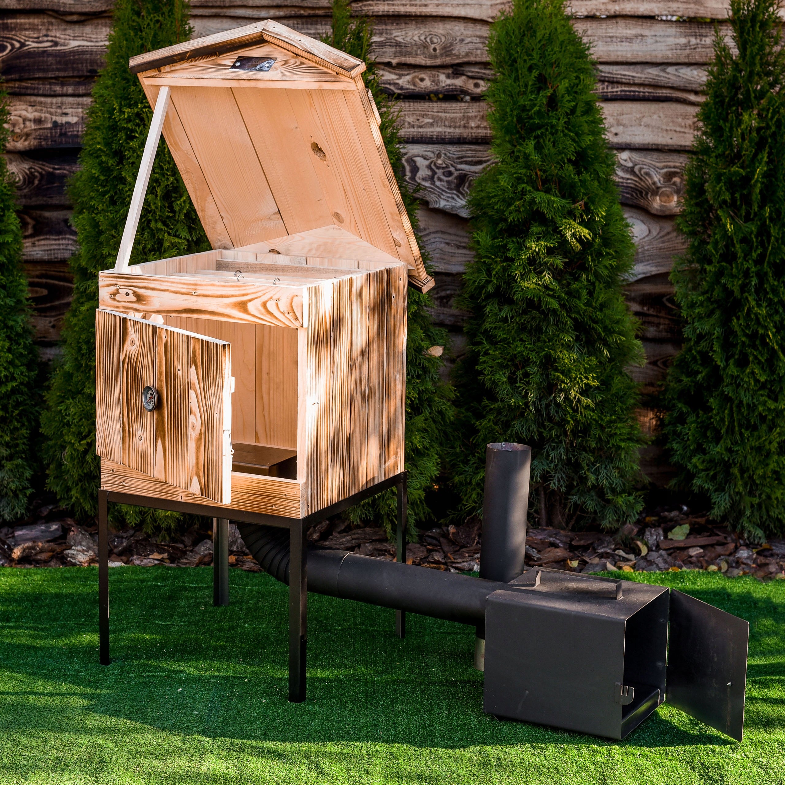 WOODEN GARDEN SMOKEHOUSE WITH STOVE 2XL COMPLETE SMOKING SET Material wood