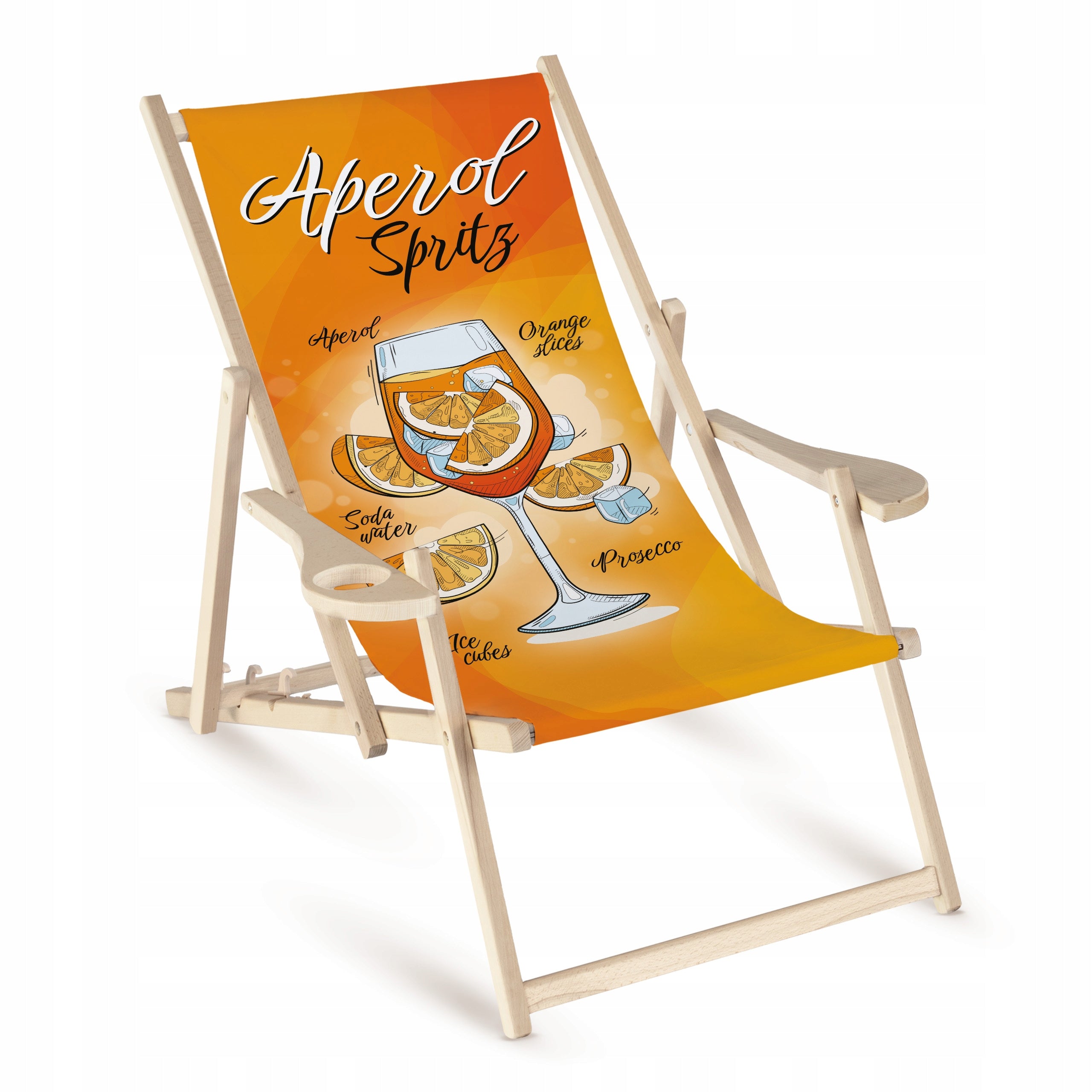 WOODEN GARDEN SUN LOUNGER WITH ARMREST Aperol FOLDING BEECH SUN LOUNGER