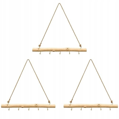 WOODEN HANGER DRIFTING WITH HOOKS TO THE WALL BOHO DECORATION 40CM