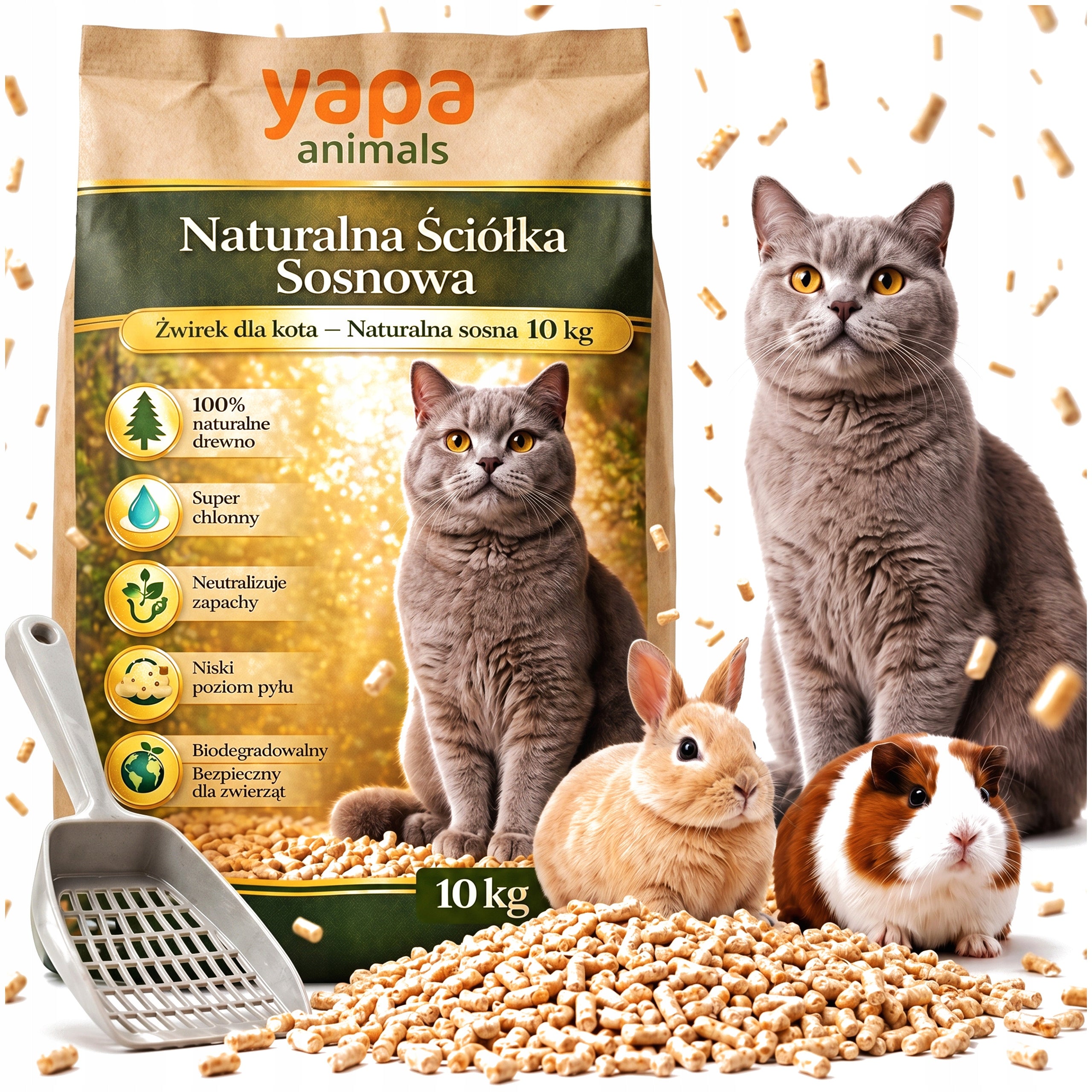 WOODEN LITTER PELLET FOR CAT RABBIT RODENTS NATURAL LIGHT 100% 10KG