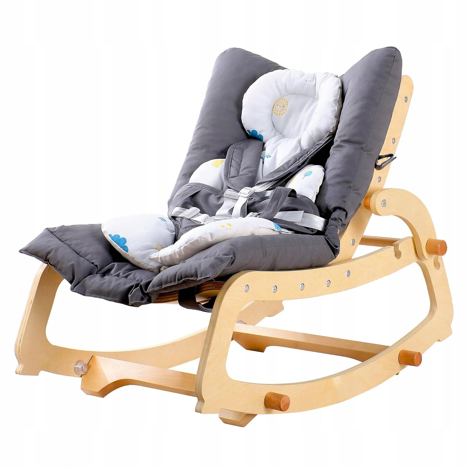 WOODEN LOUNGER, ROCKING CHAIR FOR BABIES MALLBEST 3in1. GREY.