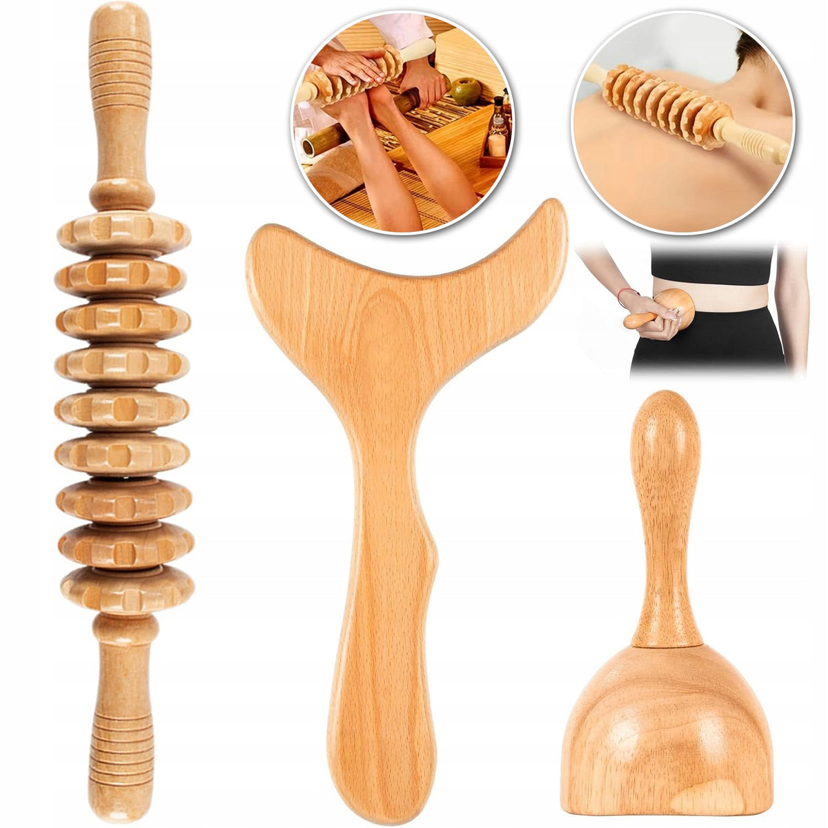 WOODEN MASSAGE SET - WOODEN MASSAGE SET - MASSAGE ROLLER