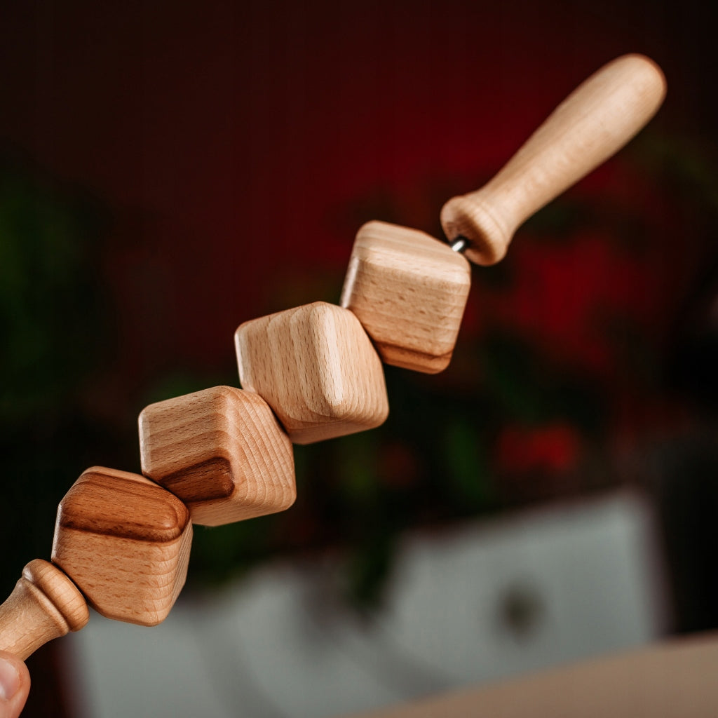 WOODEN MASSAGER BODY ROLLER CUBE Color brown