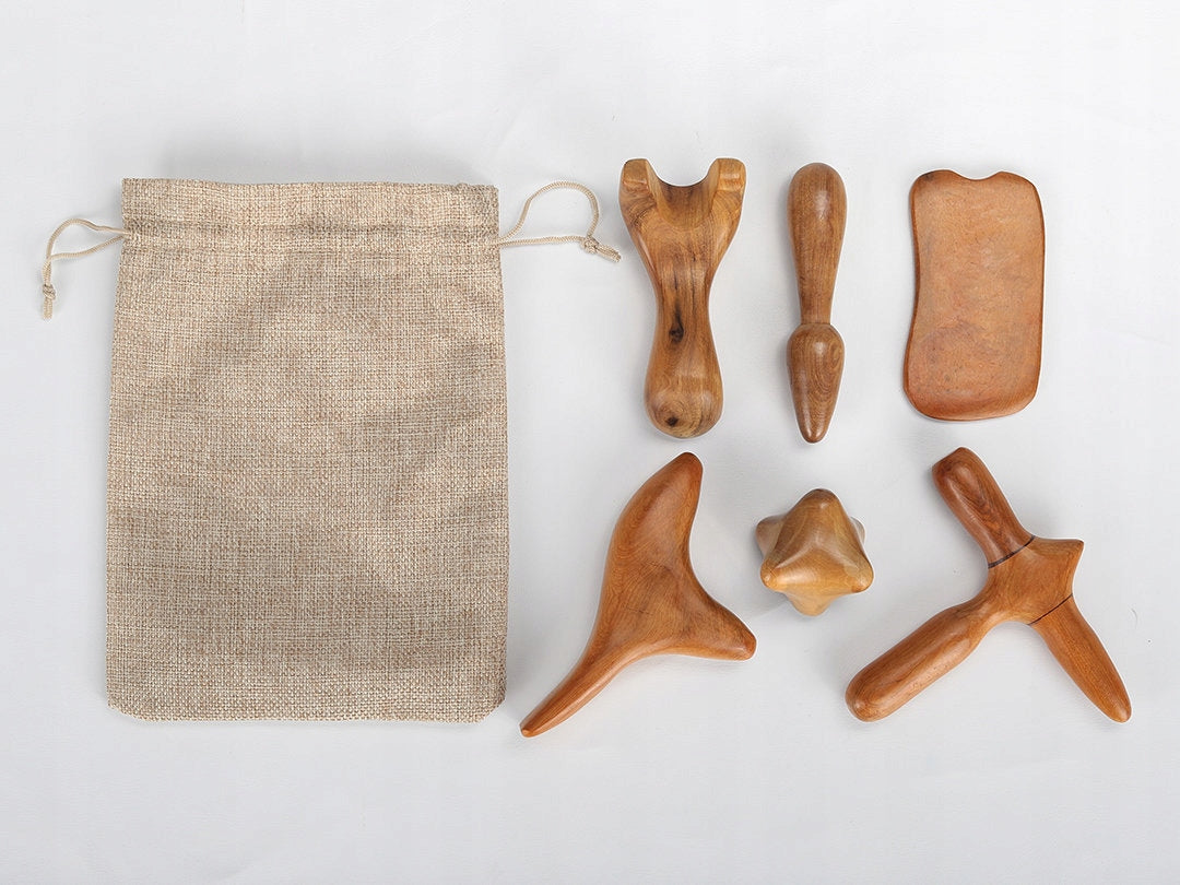 WOODEN MASSAGER SET OF 6 PIECES MASSAGER MANUAL DEEP MASSAGE HABYS Color brown